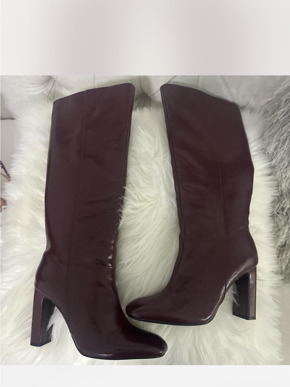 Zara Tall Block Heel Boots in Deep Burgundy